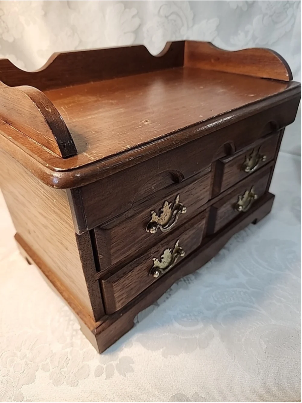 1970s Wooden Jewelry Box Large Top Storage 2 Drawers